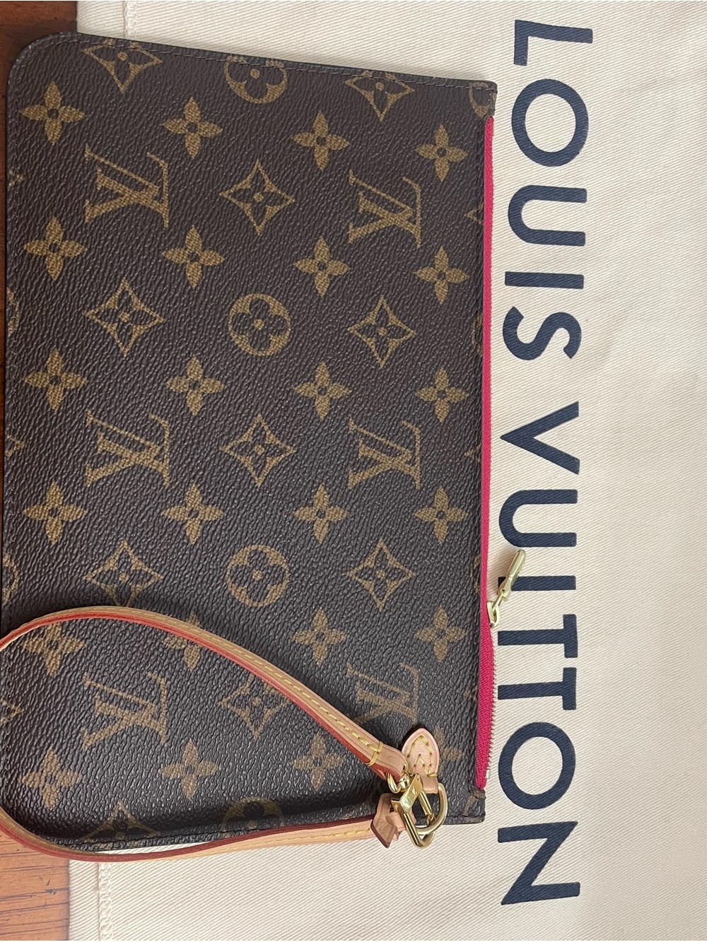 Louis Vuitton Brown Monogram Wristlet with Pink Trim - Picture 10 of 10